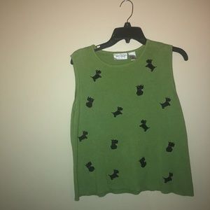 dog pattern green tank sweater
